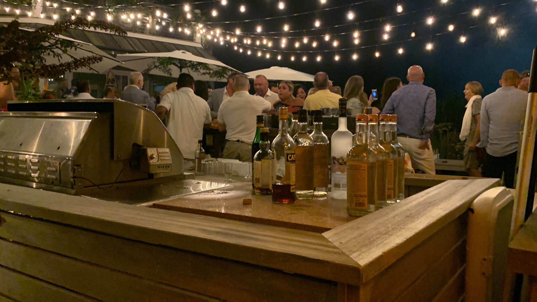 Outdoor beverage bar prepared for event guests